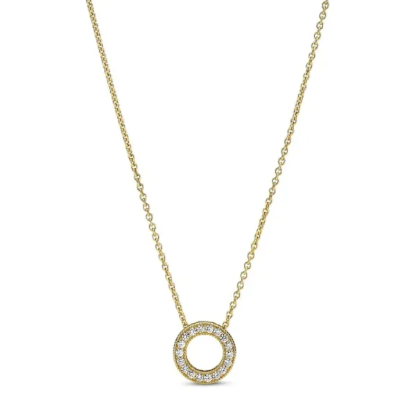 Halsketten*Pandora 367436C01 Halskette Anhänger Damen Logo Pavé-Kreis 14k Gold Plattiert