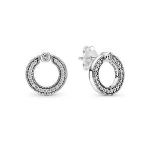 Ohrschmuck*Pandora 299486C01 Ohrringe Ohrstecker Damen Pavé & Logo Kreis Beidseitig Tragbar Sterling-Silber