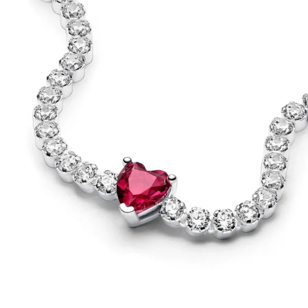 Armbänder & Armreife*Pandora 590041C02 Tennisarmband Damen Rotes Funkelndes Herz Zirkon Silber