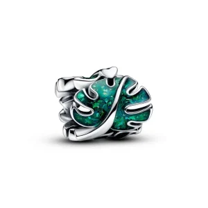 Anhänger*Pandora Charm Damen Monstera Blätter Emaille Grün Silber 793332C01