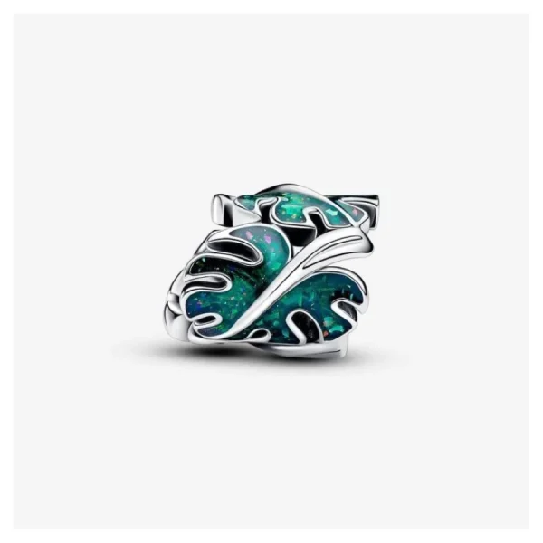 Anhänger*Pandora Charm Damen Monstera Blätter Emaille Grün Silber 793332C01