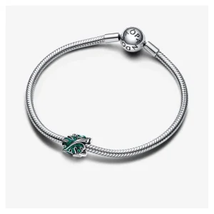 Anhänger*Pandora Charm Damen Monstera Blätter Emaille Grün Silber 793332C01