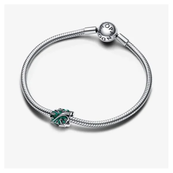 Anhänger*Pandora Charm Damen Monstera Blätter Emaille Grün Silber 793332C01