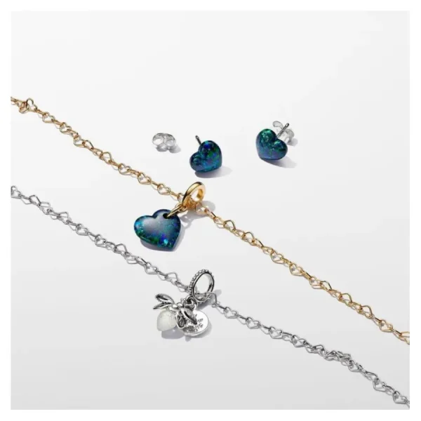 Anhänger*Pandora Charm-Anhänger Damen Herz Opal Grün Vergoldet 763348C01