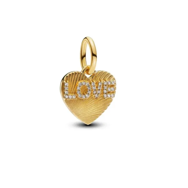 Anhänger*Pandora Charm-Anhänger Gravierbarer Love-Herz Zirkonia Vergoldet 763604C01