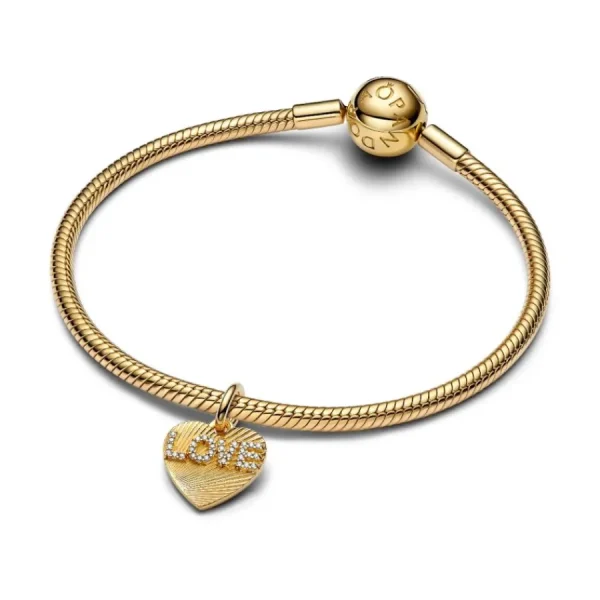 Anhänger*Pandora Charm-Anhänger Gravierbarer Love-Herz Zirkonia Vergoldet 763604C01