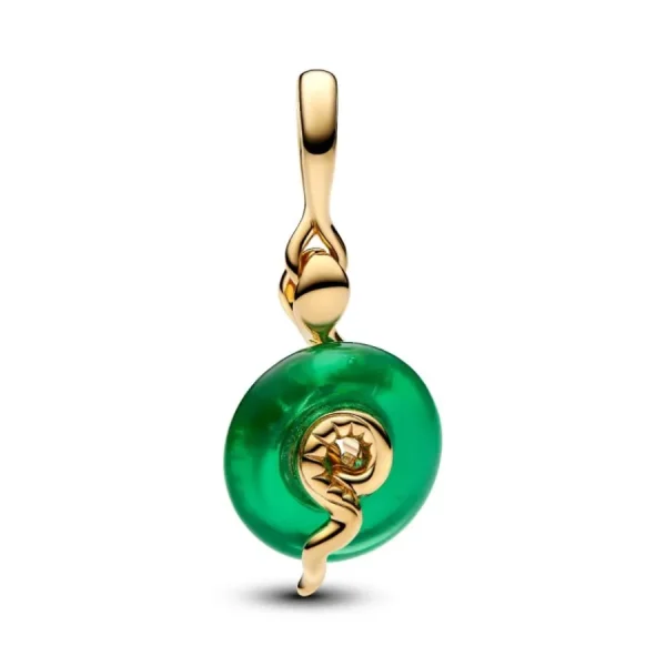 Anhänger*Pandora Charm-Anhänger Grüne Murano-Glas Schlange Vergoldet 763617C01