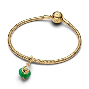 Anhänger*Pandora Charm-Anhänger Grüne Murano-Glas Schlange Vergoldet 763617C01