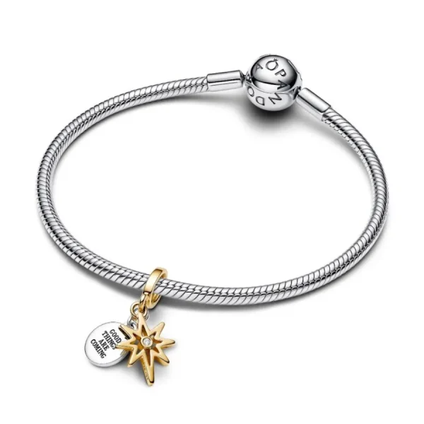 Anhänger*Pandora Charm-Anhänger Polarstern mit Diamanten Silber Vergoldet 763588C01