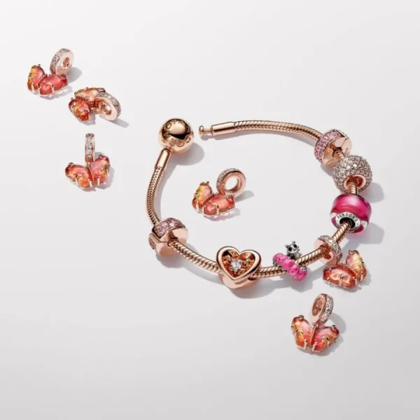 Anhänger*Pandora Charm-Anhänger Schmetterling Murano Gelb Rosé 782698C01