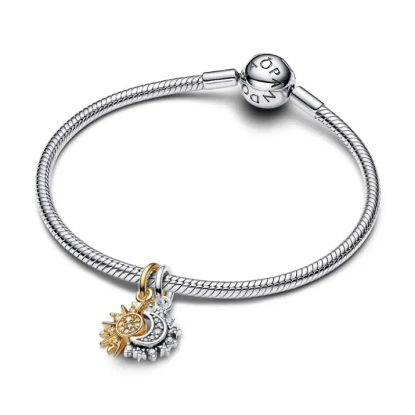Anhänger*Pandora Charm-Anhänger Sonne & Mond Teilbar Silber Vergoldet 763585C01
