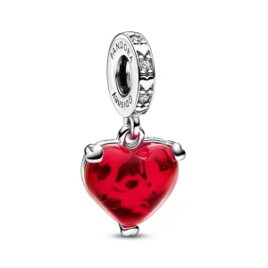 Anhänger*Pandora Disney 792522C01 Charm-Anhänger Micky Minnie Maus Kuss Rotes Murano-Glas
