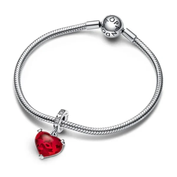 Anhänger*Pandora Disney 792522C01 Charm-Anhänger Micky Minnie Maus Kuss Rotes Murano-Glas