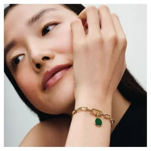 Anhänger*Pandora Me Mini-Medaillon-Charm Grün Gravierbar Vergoldet 763389C01