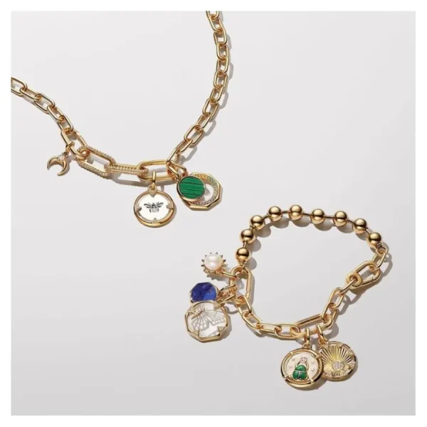 Anhänger*Pandora Me Mini-Medaillon-Charm Grün Gravierbar Vergoldet 763389C01