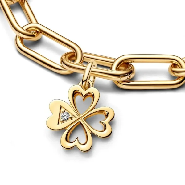 Anhänger*Pandora Me 763034C01 Charm-Medaillon Herz Vierblättriges Kleeblatt Vergoldet