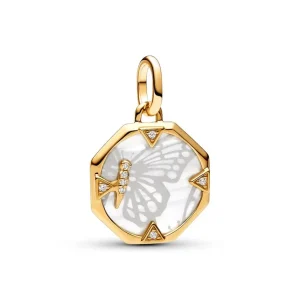 Anhänger*Pandora Me Charm-Medaillon Schmetterling Perlmutt Vergoldet 763366C01