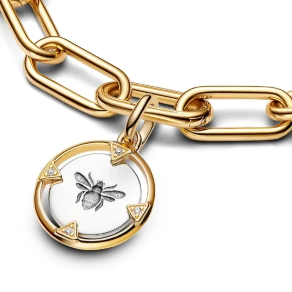 Anhänger*Pandora Me Medaillon-Charm Biene Zirkonia Sterling-Silber Vergoldet 763417C01