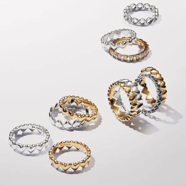 Ringe*Pandora Ring Damen Reihe von Herzen Vergoldet 163427C00