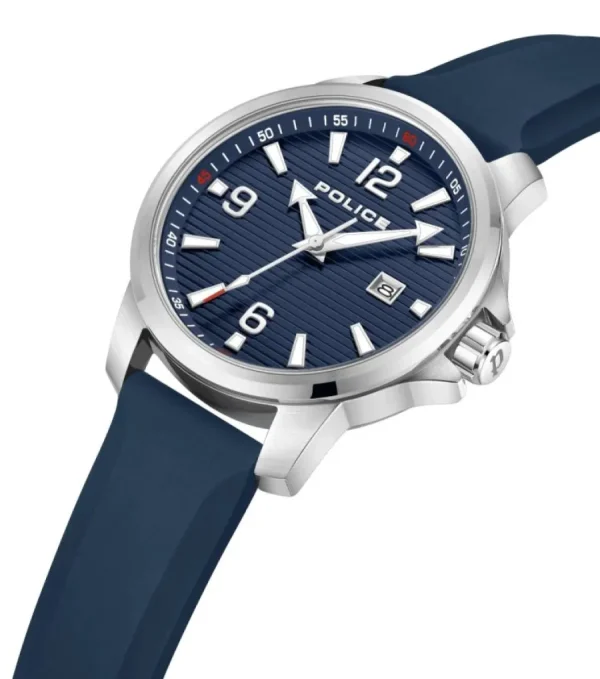 Herren Designer Uhren*Police PEWJN0020901 Herren-Uhr Mensor Analog Quarz Silikon-Armband Blau