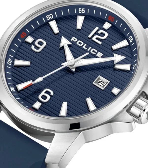 Herren Designer Uhren*Police PEWJN0020901 Herren-Uhr Mensor Analog Quarz Silikon-Armband Blau