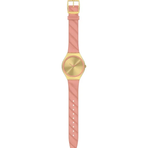 Herren Designer Uhren | Damen Designer Uhren*Swatch SYXG114 Armband-Uhr Blush Quilted Analog Quarz Leder-Band Ø 38 mm