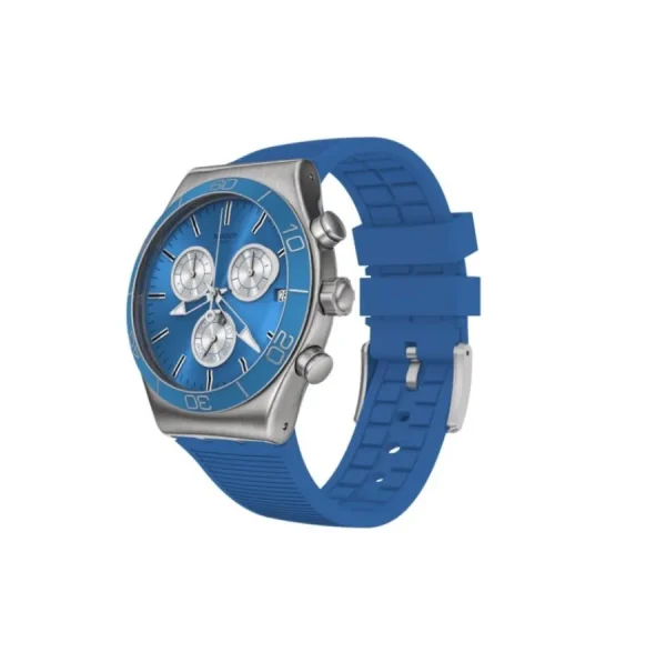 Herren Uhren Chronograph*Swatch YVS485 Herren-Uhr Blue Is All Chronograph Quarz Kautschuk-Band Ø 43 mm
