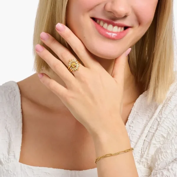 Ringe*Thomas Sabo Ring Damen Sonnenstrahlen Bunt Vergoldet TR2456-488-7