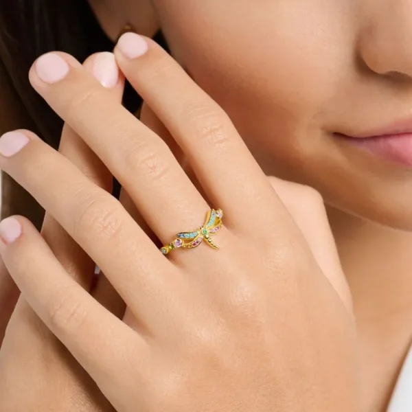 Ringe*Thomas Sabo TR2383-315-7 Ring Libelle mit Bunten Steinen Silber Vergoldet