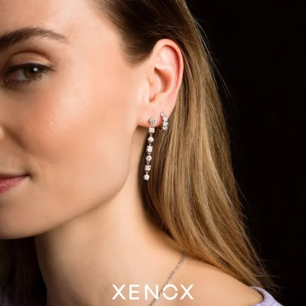Ohrschmuck*Xenox XS7068 Ohrstecker Damen Circle Halo Zirkonia Baguette Weiss Silber
