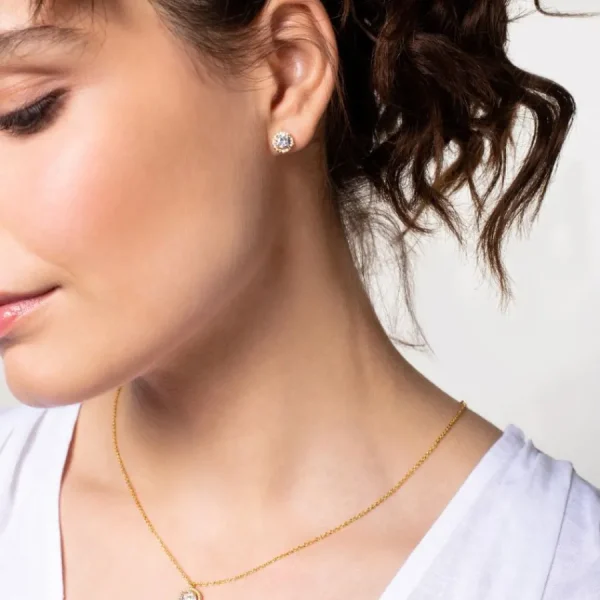 Ohrschmuck*Xenox XS7365G Ohrstecker Damen Circle Halo Zirkonia Weiss Silber 18k Vergoldet